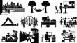 © FayazAhmed - Set of remote work and lifestyle showing people working from home, exercising, relaxing with pets, and participating in calls