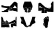 © Juliansyah - Collection of black foot silhouettes featuring reflexology calf massage physical therapy care and sensory footjob vector illustration isolated on white for beauty salon design.