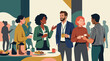 © Bruno Stock - Diverse group of professionals networking and discussing ideas at a business conference or event with coffee and snacks
