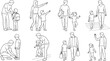© Runa - Vector line art collection of parents and children showcasing everyday parenting activities and family concepts.