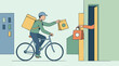 © Luna - Bicycle food delivery courier handing order to customer at home doorstep