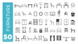 © ABUBAKAR - Set of 50 furniture line icons, editable stroke, linear vector symbols.