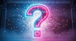 © dony - Vibrant neon question mark symbol with sparkling lights on dark background representing inquiry and curiosity in a dynamic visual concept.