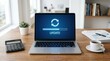 © Masque - Person using a laptop with a software update progress interface for digital transformation.