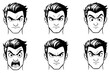 © Elena - Black and white cartoon set of a man face with angry, serious and surprised expressions, perfect for comic characters, avatars and emotion design