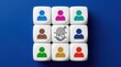 © Masque - Business connection and teamwork concept with a handshake deal icon on white cube blocks.