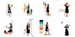 © Mairiko - Set of flat illustrations featuring a professional woman interior designer choosing colors and working with color palettes and swatches for home renovation projects.