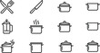 © Afroja - Kitchen cooking utensils and pots line icon set for restaurant menu website interface and culinary instruction graphic designs
