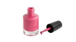 © Tati - Open pink nail polish bottle with brush applicator isolated on a transparent background. Concept of cosmetics, makeup fashion, pedicure treatment, female grooming, and beauty product.