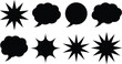 © Nezam - Set of black speech bubbles and starburst shapes in a graphic design against a white background