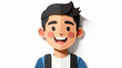 © Pefsakey - Cheerful young boy with brown hair wearing backpack and smiling in studio shot with clean white background
