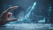 © Olga Gorkun - Hand holding silicon wafer disc against backdrop of rising financial stock market growth chart and holographic data visualization interface symbols