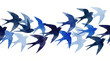 © Zaky - Watercolor flock of blue swallow birds flying in migration pattern on white background artistic illustration