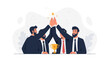 © Tria - Teamwork and Success: Businessmen High-Fiving in Celebration of Achievement with Trophy