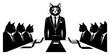 © Camel - Business cats wearing suits in a meeting room around conference table in flat vector style