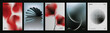 © TWINS DESIGN STUDIO - Abstract modern poster templates vector set. Red blurred organic shapes, black sculptural form, delicate flower stems and monochrome gradient spheres for cover, flyer, banner and wall art design.