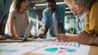 © backup_studio - Multiethnic business team working together in modern office. Colleagues analyzing financial charts and data on desk. Professional corporate meeting for project development and collaboration.