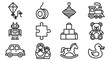 © Brian - Collection of classic toy icons, line art, simple and modern design, isolated on white background