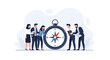 © Citra - Business Team Strategizing with Giant Compass for Direction and Guidance