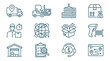 © Daim - Logistics icons show delivery truck, forklift, warehouse, and shipping concepts
