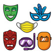 © ahcmad - Set of colorful cartoon masks and protective gear icons