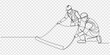 © line pro - female construction worker wearing a hard hat and holding rolled up blueprints continuous one line drawing, Continuous line drawing of two engineers in hard hats, one holding a tablet.