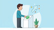 © alvina - Cartoon man pressing a green button for business growth and progress
