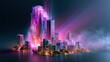 © javu - Futuristic ai agent business skyline glowing neon cityscape with vibrant light trails