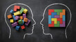 © Mahmuda - mental health chaos and order concept | cognitive psychology problem solving illustration | organized vs disorganized thinking process | psychotherapy and mindfulness blackboard art