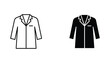 © VisionGrafix - Lab coat vector icon isolated on white Black and white outline line art and solid glyph silhouette