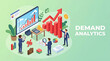 © khaledSaifulllah - An isometric of a business team analyzing financial data on a computer screen with rising bar charts and growth graphs in an office