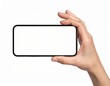 © FarrasHakimBagaskara - Hand Holding Smartphone Horizontally with Blank White Screen Mockup Isolated