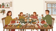 © FOG - Family gathered around a table enjoying a festive holiday meal together at home