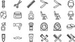 © vectorcorp - Black and White Line Art Barbershop Icon Set: Tools, Chairs, and Grooming Essentials for Hairdressers and Male Styling