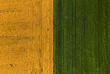 © RetoricMedia - Geometric agricultural fields aerial drone view, modern farming, crop patterns and rural landscape concept