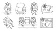© Karina - Psychotherapy and counseling session top view vector illustration set