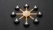 © emwe studio - Human resources leadership network diagram golden central figure connecting to team members via glowing digital links