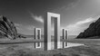 © Yuwarin - surreal mirrored architectural structure in monochrome desert landscape