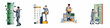 © Reno - Set of four business illustrations depicting financial data analysis, credit score monitoring, personal finance management, and interacting with modern financial technology interfaces.