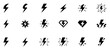 © Yehor - Set of black lightning bolt icons and symbols in various styles on transparent background