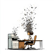 © Kingdola - Overwhelmed by Paperwork: An office worker sits at her desk, overwhelmed by a cascade of flying paper and documents exploding from a nearby printer, symbolizing stress and overload.
