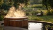 © AkuAku - Hot Tub with Steam in a Scenic Garden During Sunset