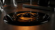 © Borneo - Glossy Black Crude Oil Surface with Circular Liquid Ripples Under Warm Light