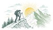 © rookielion - Overcoming Difficult Situations: Hiker climbing a steep mountain toward sunrise