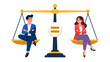 © Andrei - Man and woman sitting on balanced scale with equal sign
