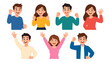 © Andrei - Set of happy cartoon people waving and gesturing thumbs up