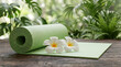 © traxx - Green Yoga Mat with Fragrant Frangipani Flowers for Peaceful Mindfulness and Daily Wellness