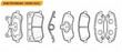 © Dinali - Car brake pads vector illustration of auto replacement parts and automotive braking system components isolated on white background for vehicle maintenance, garage repair service, mechanical designs.