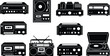 © Shirin - Collection of Black Silhouette Icons Featuring Vintage Audio Equipment, Turntables, Cassette Players, and Stereo Receivers
