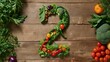 © TensorSpark - Vegetable number 2 on rustic wood with broccoli, tomato, pepper, olive, and herbs, symbolizing second step, healthy eating, and fresh food concept.